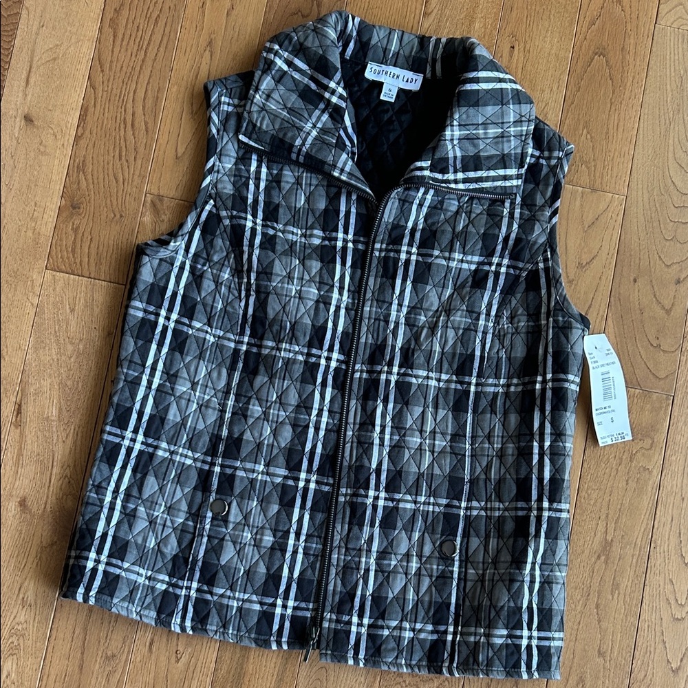 Southern Lady Black and White Checkered Quilted Vest